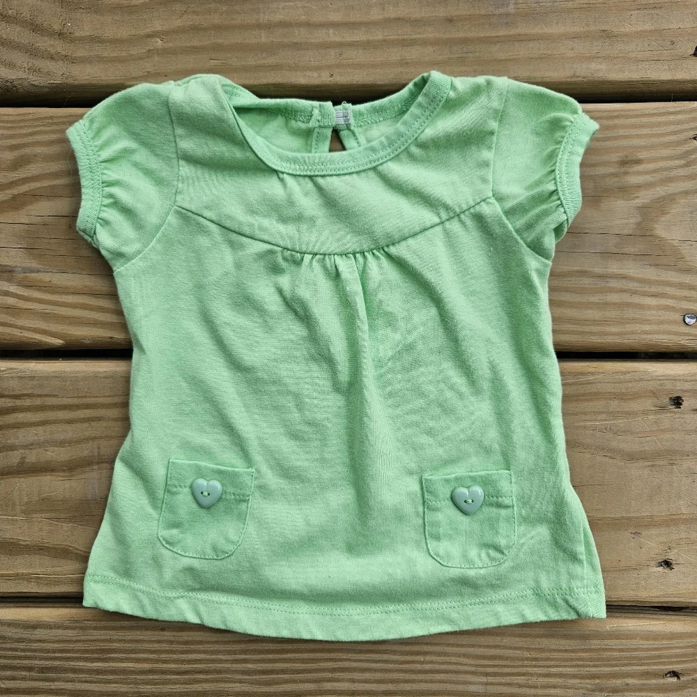 Specialty Baby Girl Outfit Green Top with Pink Plaid Capris 6-9M - Picture 2 of 8